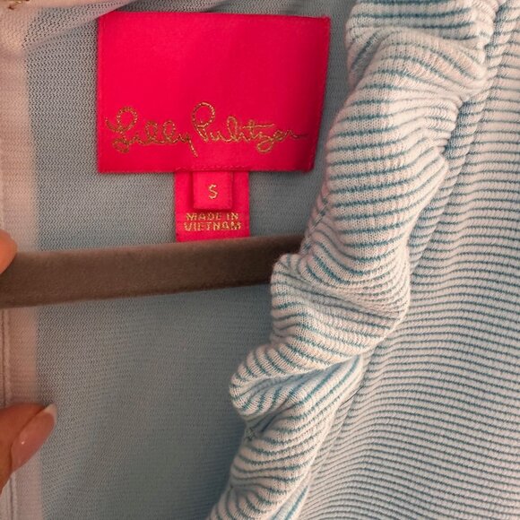 Lily Pulitzer Blue and White Ruffle Collar Shift Dress Size S Lilly Pulitzer - Picture 3 of 3